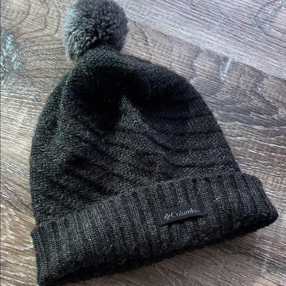 Columbia Alpaca Charcoal Knit Beanie with Pom Big Kids Size